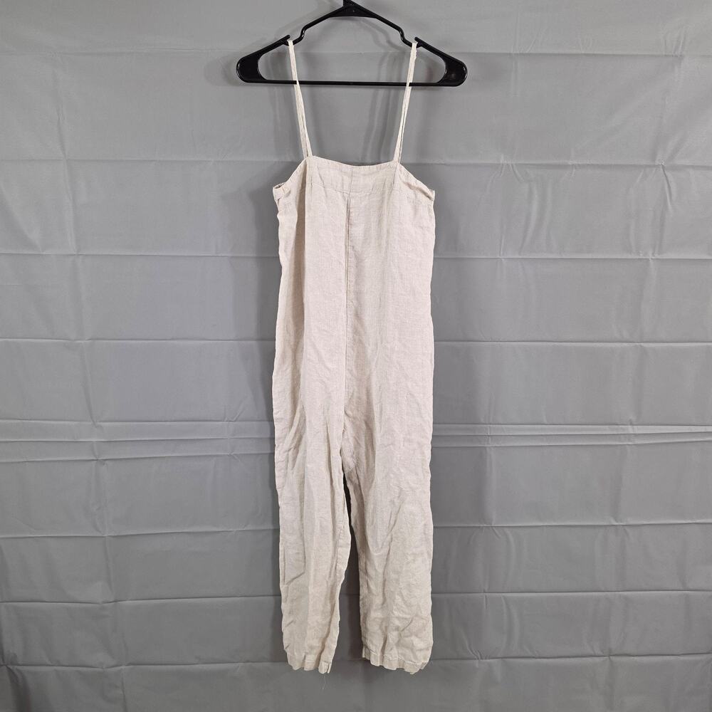 Lanhtropy Jumpsuit Womens S/M Linen Square Neck Beige Minimalist Casual Summer